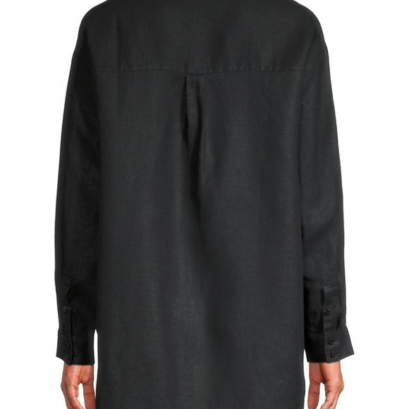 Eileen Fisher | Black Linen Mandarin Collar Shirt - Picture 5 of 5